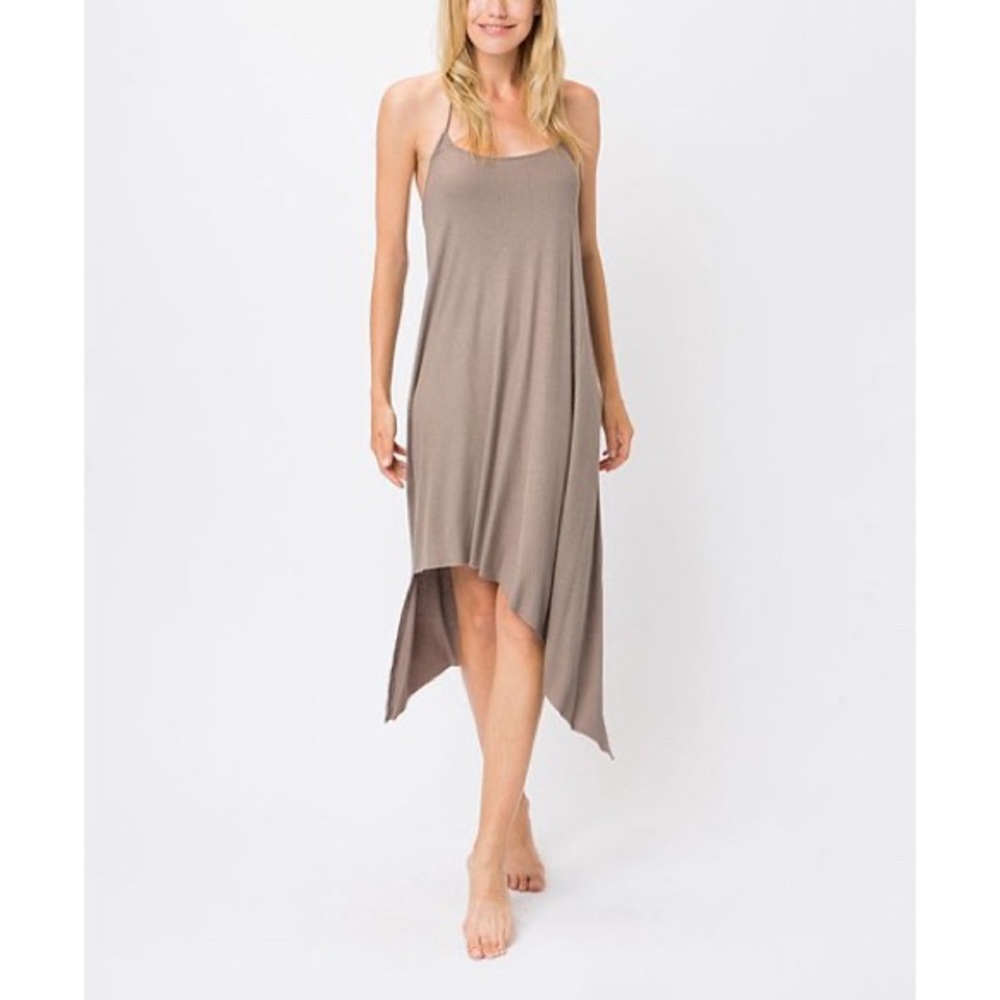 Cozy Casual Asymmetrical Hem Halter Dress in Brown, Sz. S - Picture 6 of 11